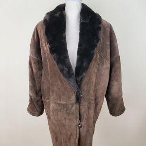 Vintage Lux Chocolate Suede Shearling 3/4 Coat